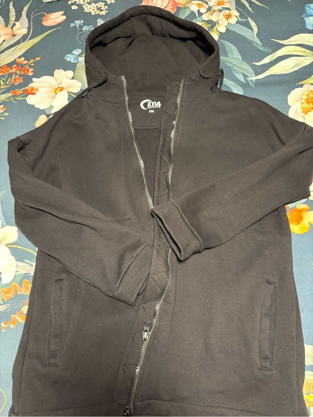 ZYIA Black long Hooded Zip-Up Jacket